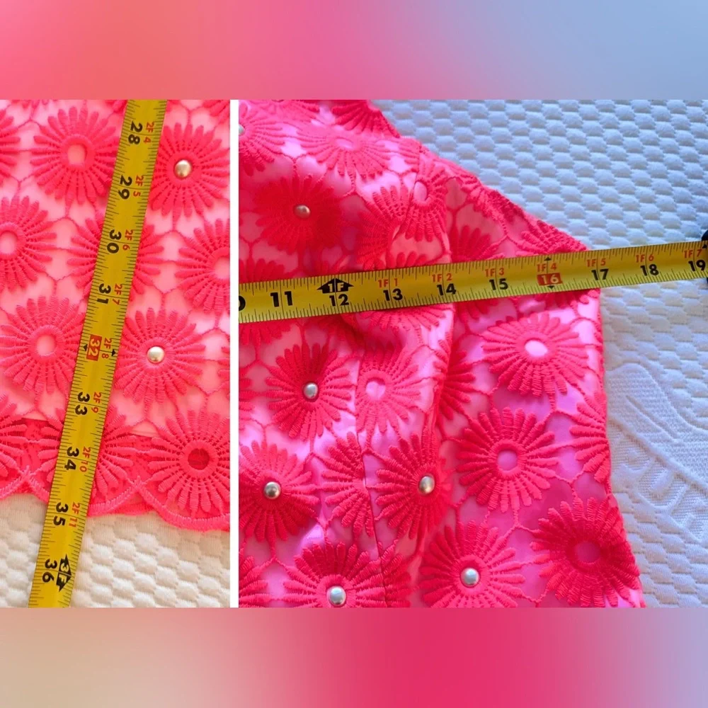 LILLY PULITZER Neon Pink Floral Pinwheel Lace & Pearl Mini Shift Dress
